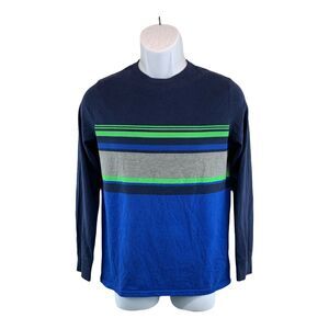 Cat & Jack Boys Youth Long Sleeve Shirt Size XL Striped Blue Crew Neck Comfort